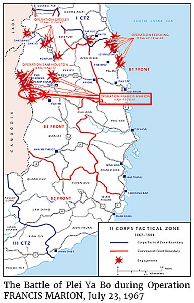 Map of The Battle of Plei Ya Bo during Operation FRANCIS MARION, July 23, 1967